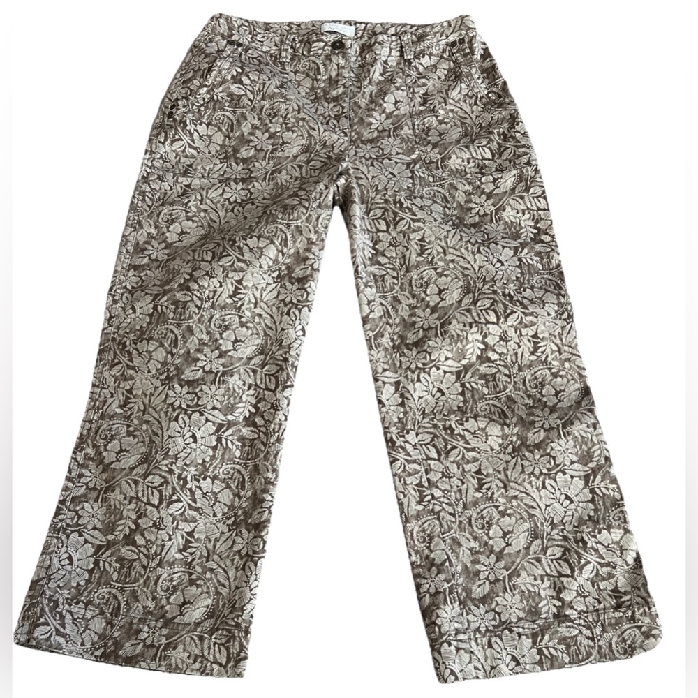 CHRISTOPHER & BANKS Brown & Cream Floral Capri Wide Leg Utility Pants Sz 4 31x24